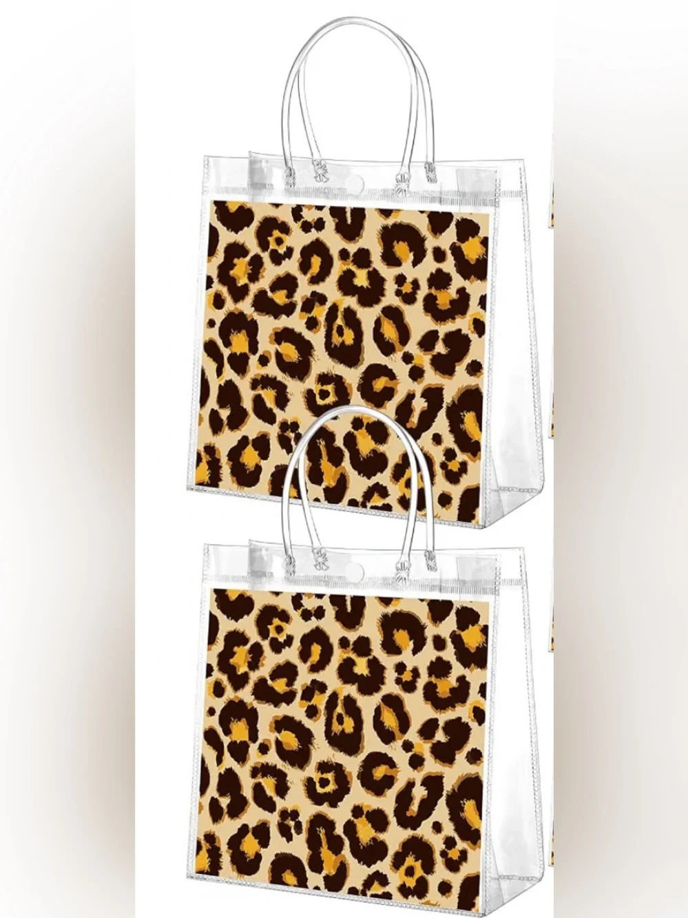 Leopard Animal Print Clear Plastic Gift Tote Bags with Handles for Party 12 pk